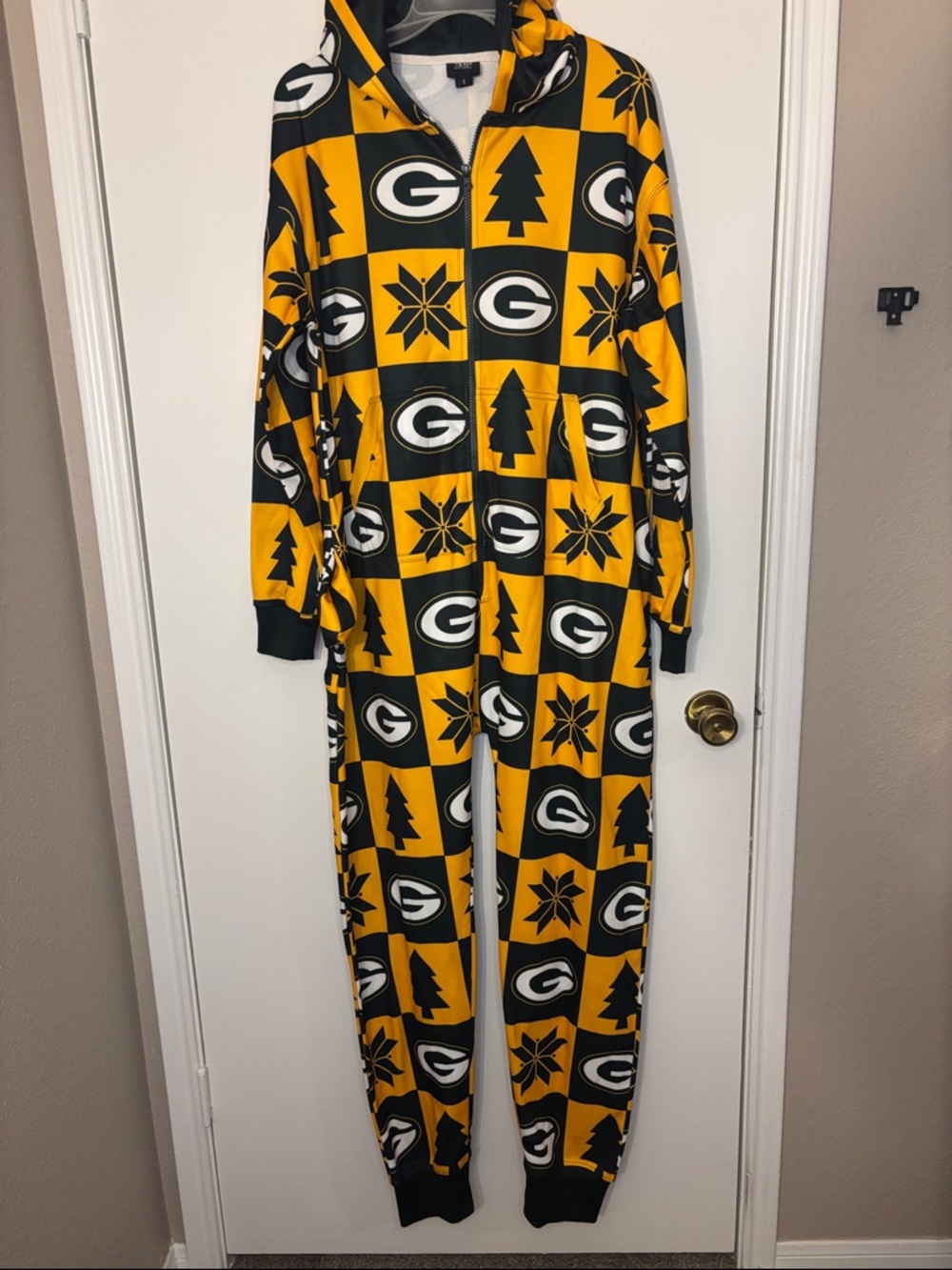 Green Bay Packers Women's Yellow & Green Holiday Onesie Jumpsuit
